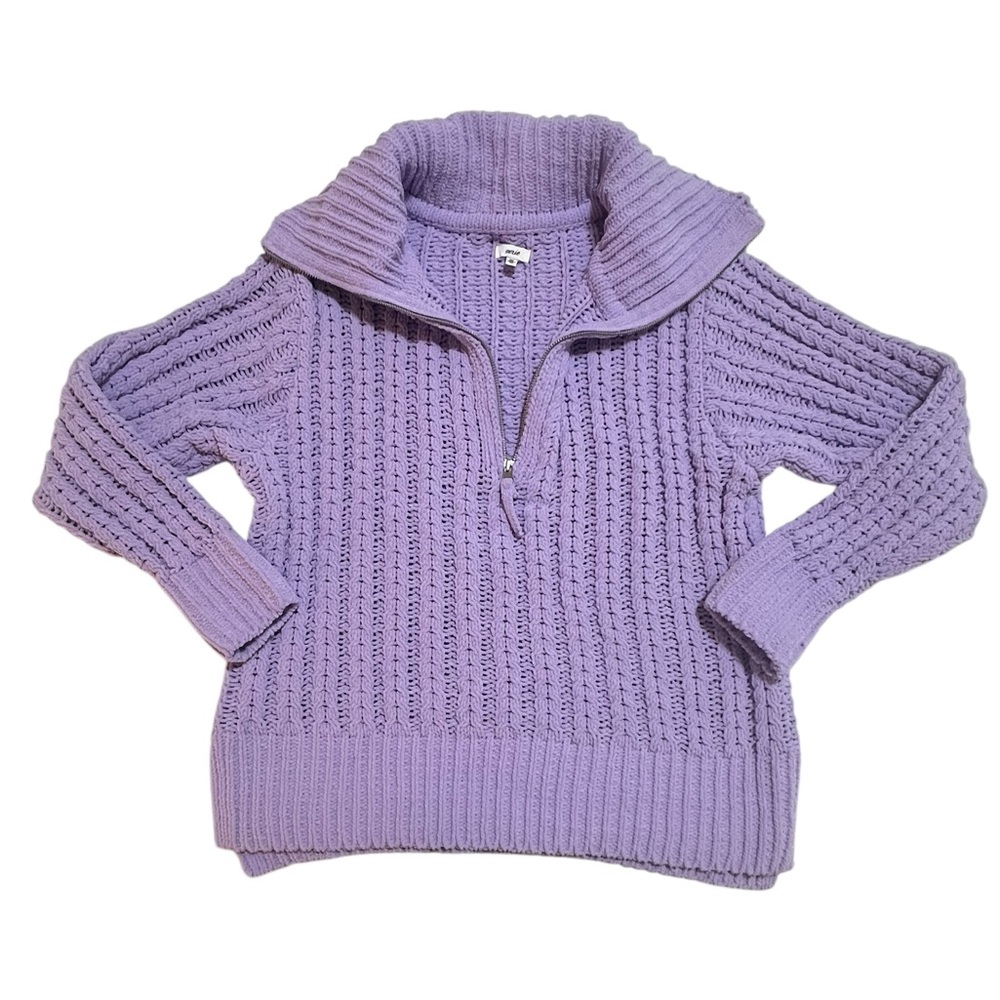 AERIE Sweater Cable Car Quarter Zip in Purple Wash Size Small